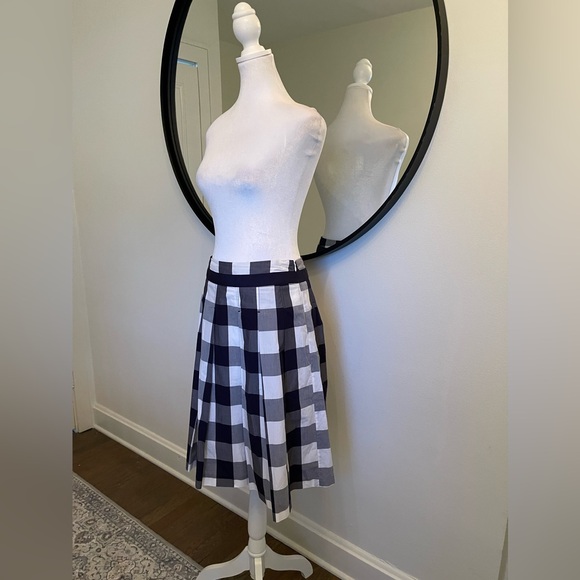 Boden Women's Gingham Plaid Pleated Skirt Size 4 Blue White Side Zipper - Picture 6 of 7